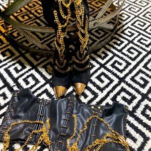 Over the knee chain boots and corset